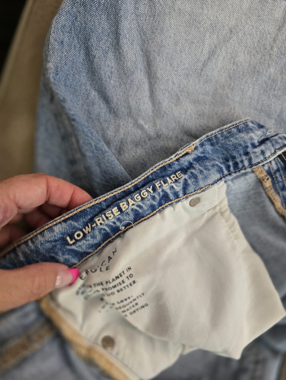 American Eagle Outfitters Light Blue Distressed Wide-Leg Jeans - Picture 3 of 5